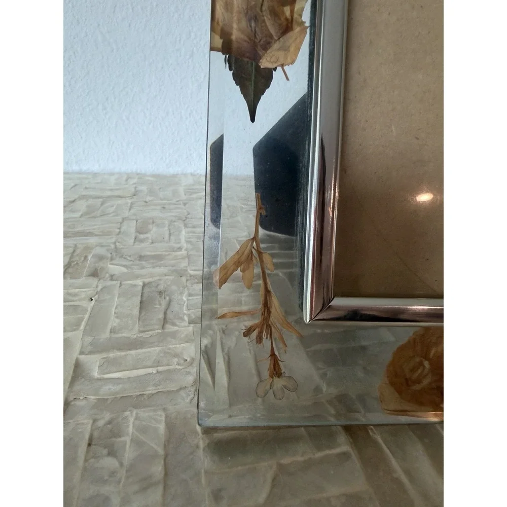 Glass Dried Pressed Flower Floral Photo Frame Clear/Silver Freestanding